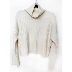 New Open Edit Ribbed Cream Cropped Knit‎ Sweater Medium